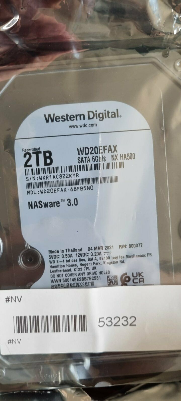 Western Digital RED 2TB WD20EFAX NASware 3.0 "0" Betriebsstunden
